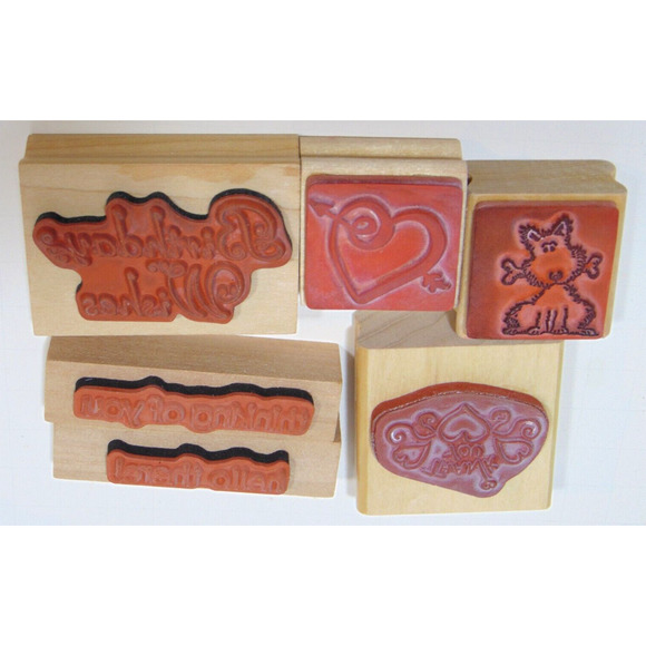 Ink Stamps Wood Rubber 6 Fancy Thanks Hearts Puppy Crafting Stamping Inkadinkado - Picture 3 of 3